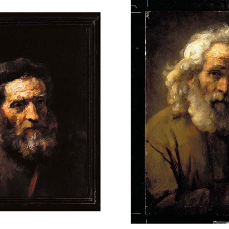 Two paintings of a head of a bearded man and head of an old man with curly hair, 