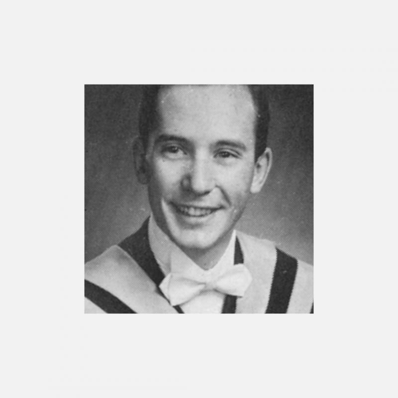 Black and white graduation portrait of Chuck Edwards