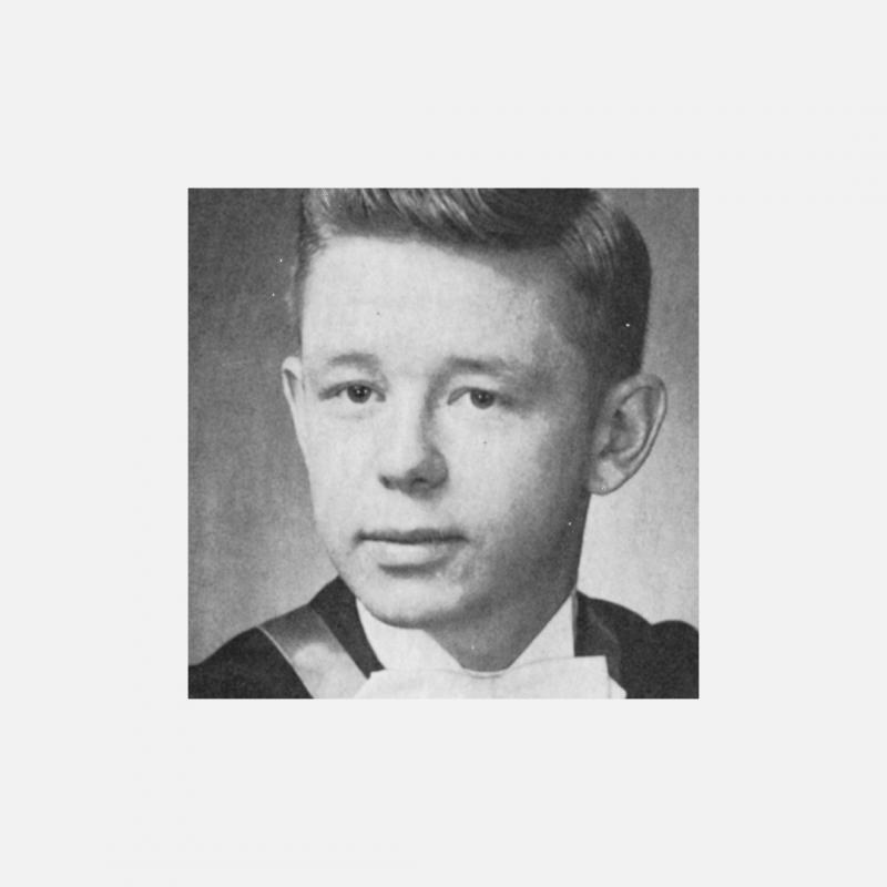 Black and white graduation portrait of Stewart Goodings