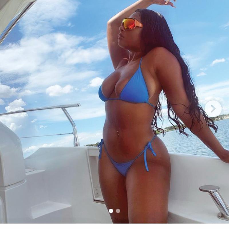 Instagram post showing a girl in a blue bikini.