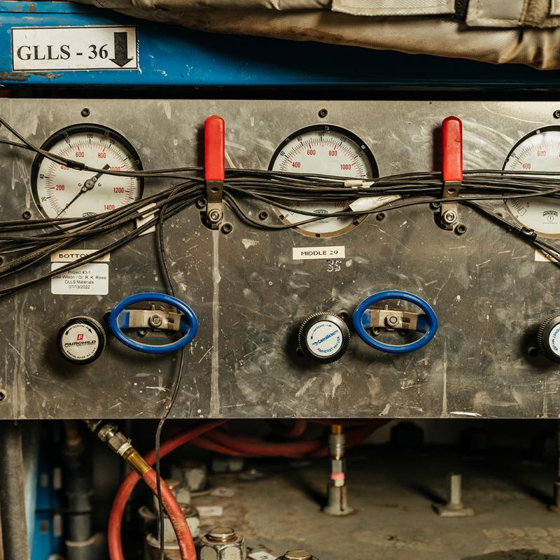 Close-up of wires and gauges for the landfill liner.