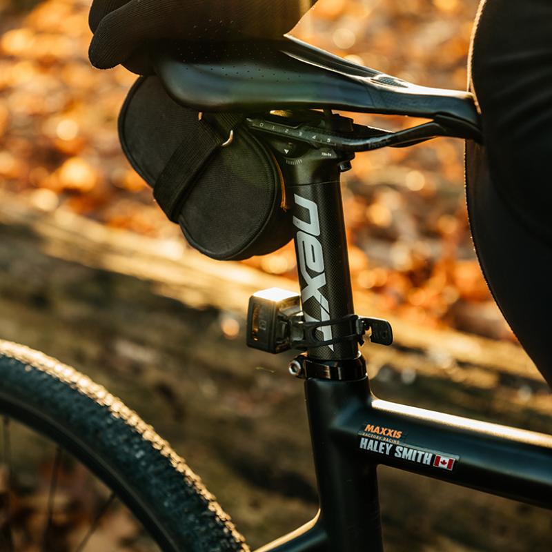 Closeup of the seat of a bicycle.