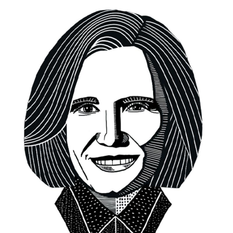 Black and white portrait illustration of Beverly Lapham