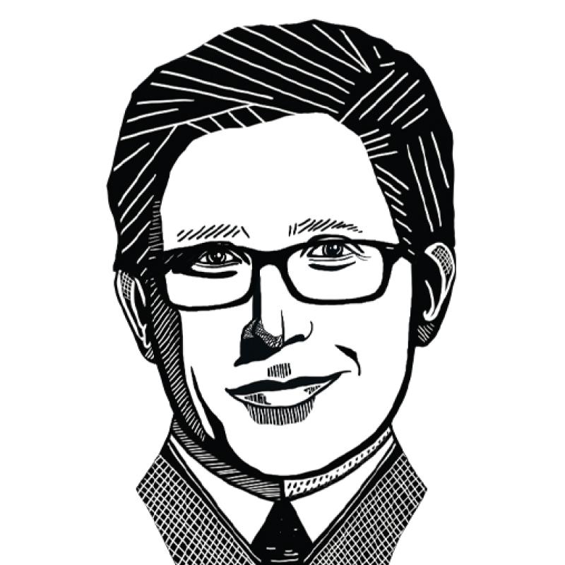 Black and white portrait illustration of Nicolas Lamp.