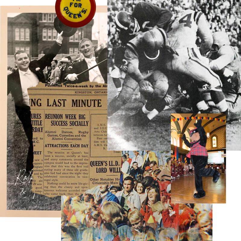 Collage of Queen’s Homecoming memories, featuring archival photographs.