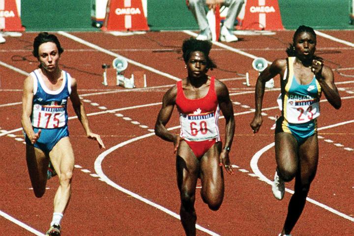 Angela Bailey (middle) competing in the 100-metres event at the 1988 Olympic games in Seoul.
