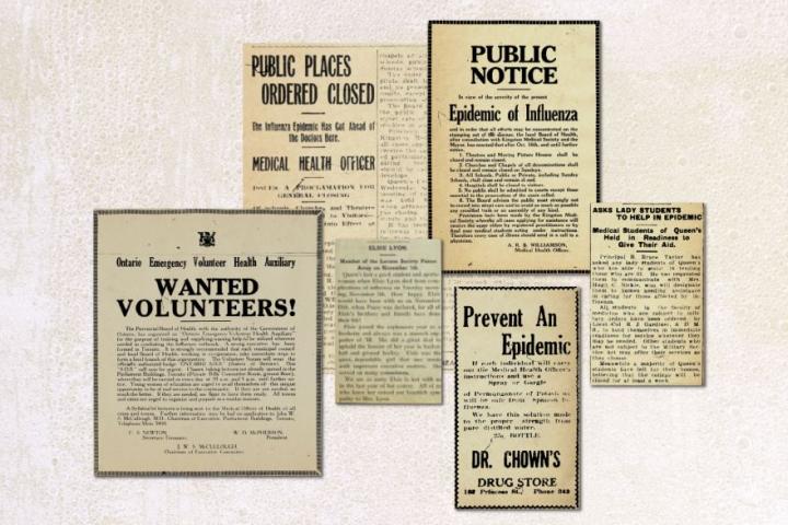 Collage of public notices about the Spanish Flu
