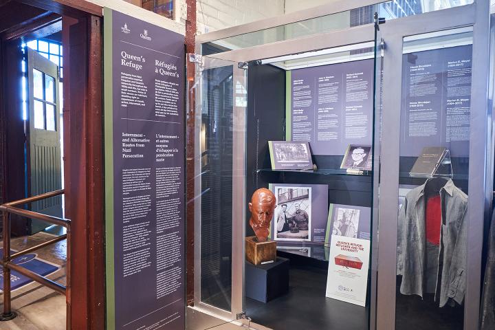 Exhibition items contained in a clear box.