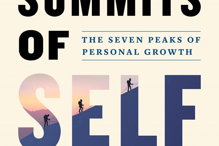 Book cover – Summits of Self written large on the cover with an image of people climbing a hill inset in the letters of 'self'