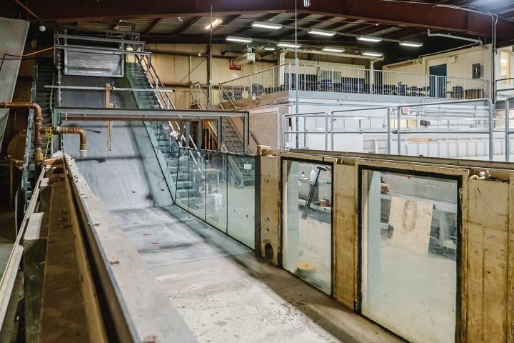Photo of the flume from a bottom to top angle.