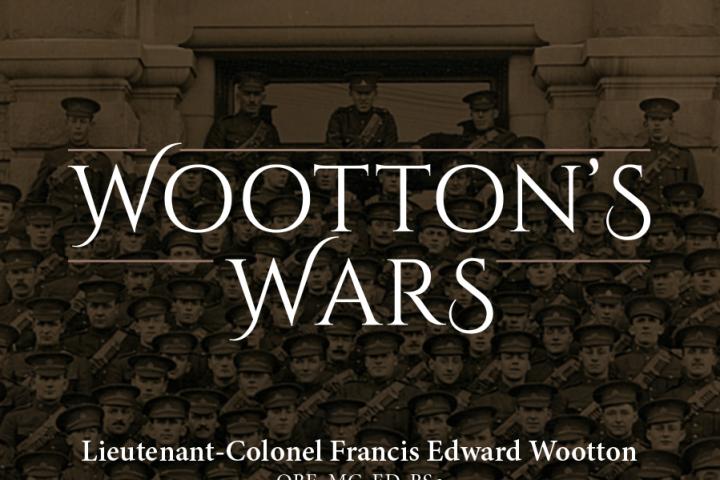 Cover title and story synopsis overlays an old photograph of soldiers.