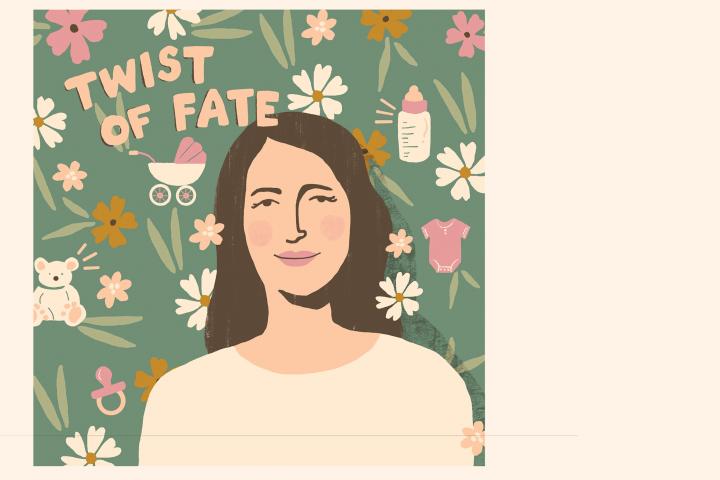 Illustration of a woman with baby-related icons behind her.