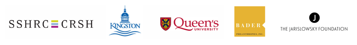 Logos for sponsors: SSHRC, City of Kingston, and Queen's University, Bader Philanthropies, The Jarislowsky Foundation 