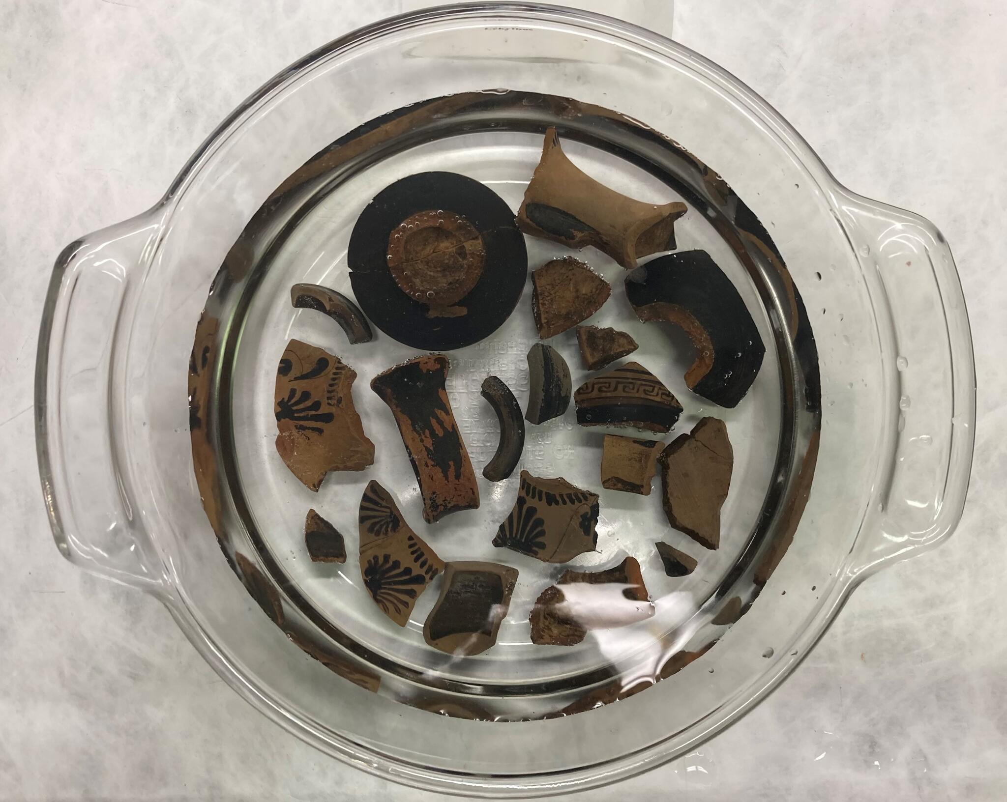 Fragments of lekythos DC 14 soaking in distilled water