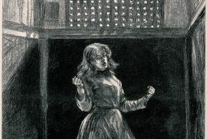 A drawing of a person in a room