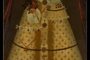 A piece of art featuring two people in dresses