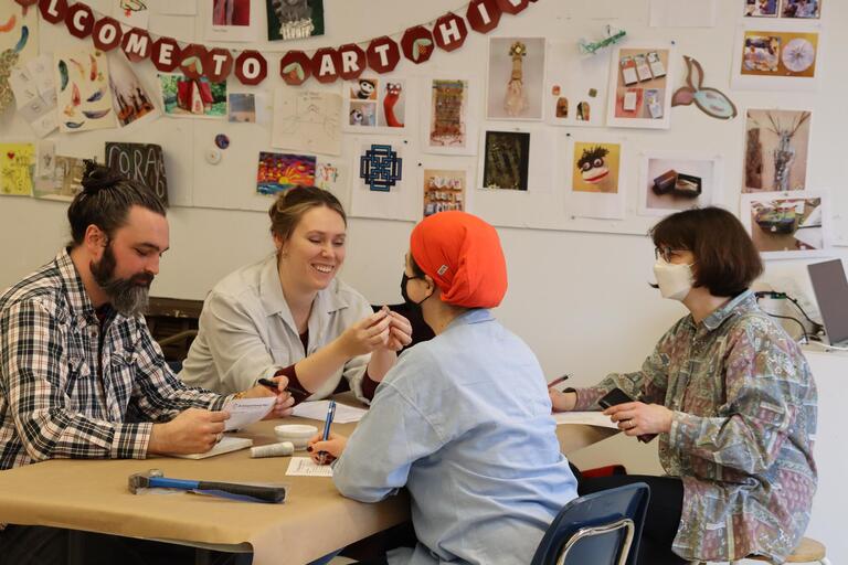 Art Conservation and Art History graduate students in a hands-on workshop led by Pamela H. Smith, March 3, 2023.