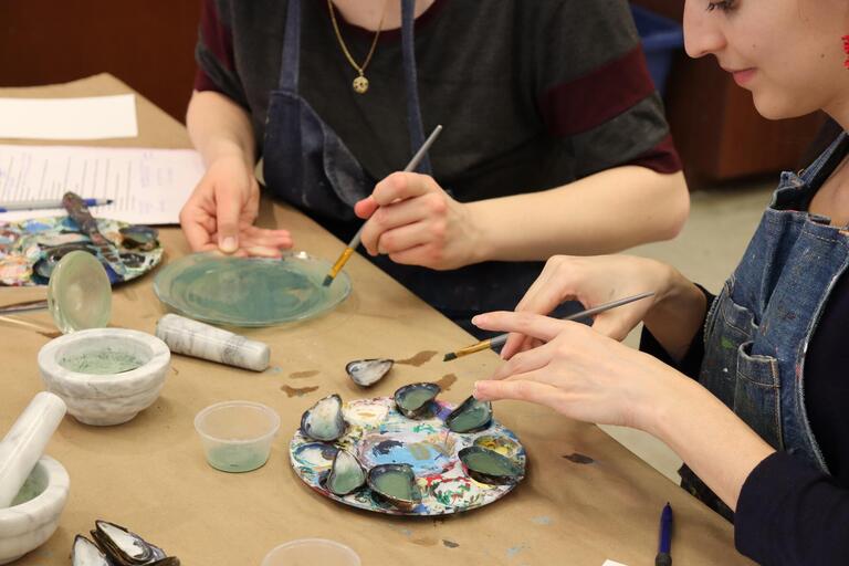 Art Conservation and Art History graduate students in a hands-on workshop led by Pamela H. Smith, March 3, 2023.