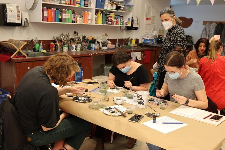 Art Conservation and Art History graduate students in a hands-on workshop led by Pamela H. Smith, March 3, 2023.