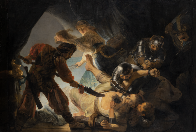 A piece of art with people fighting