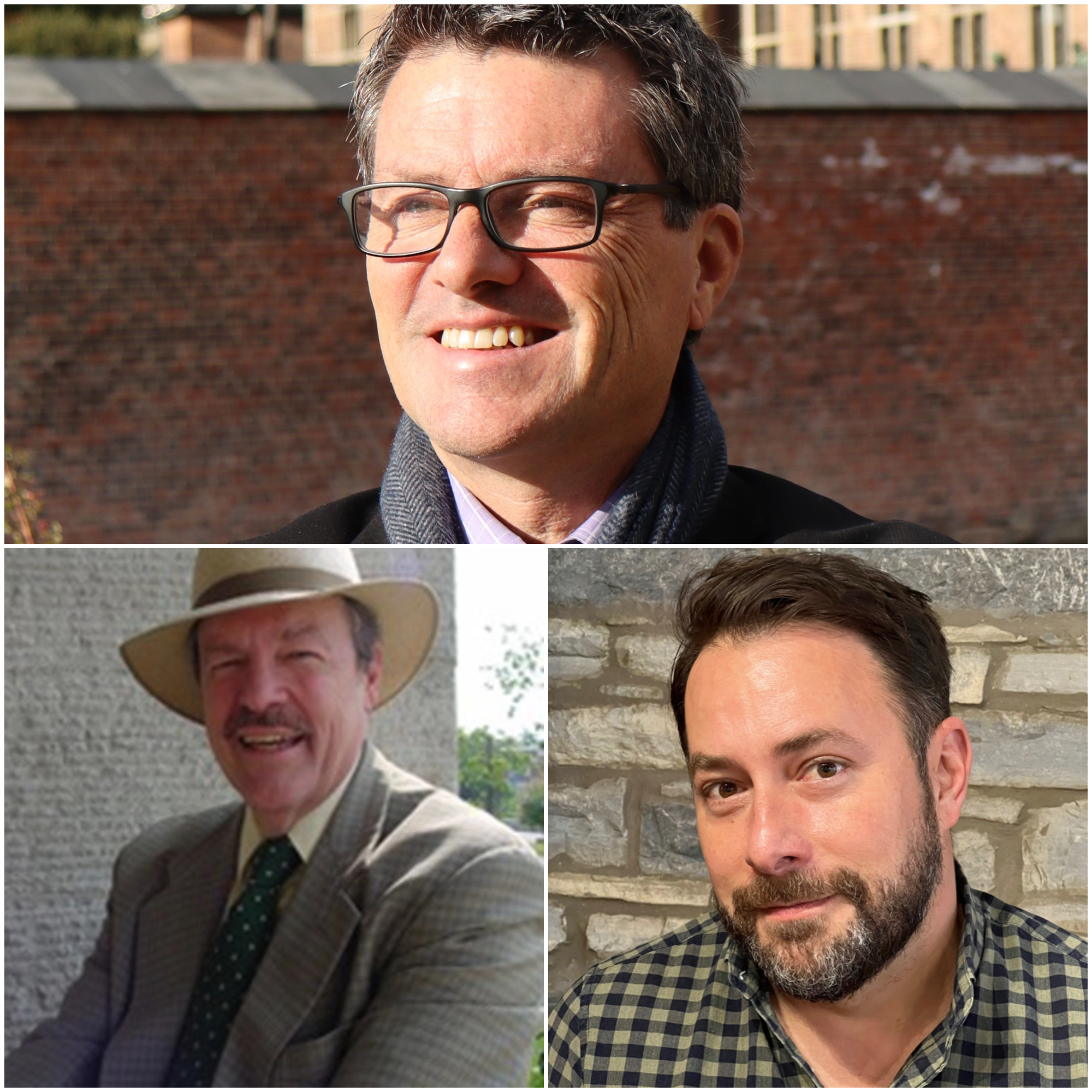 Professor Gauvin Bailey (top), Professor Matthew Reeeve (right) and Emeritus Professor Pierre Du Prey, all contributors to the Cambridge Guide to the Architecture of Christianity, Cambridge University Press, 2023.