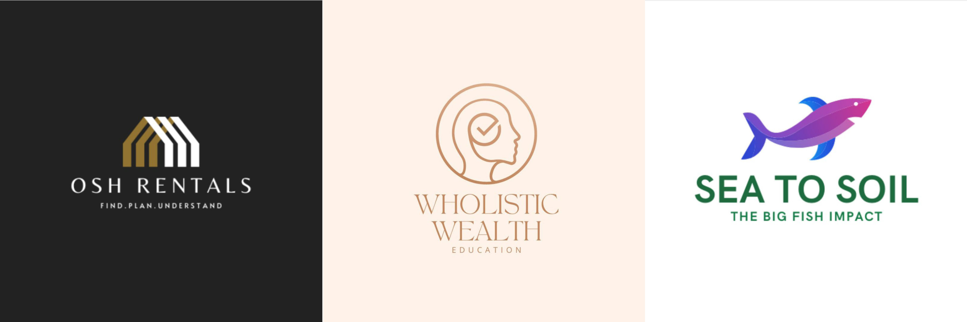 OSH Rentals, Wholistic Wealth, Sea to Soil Logos