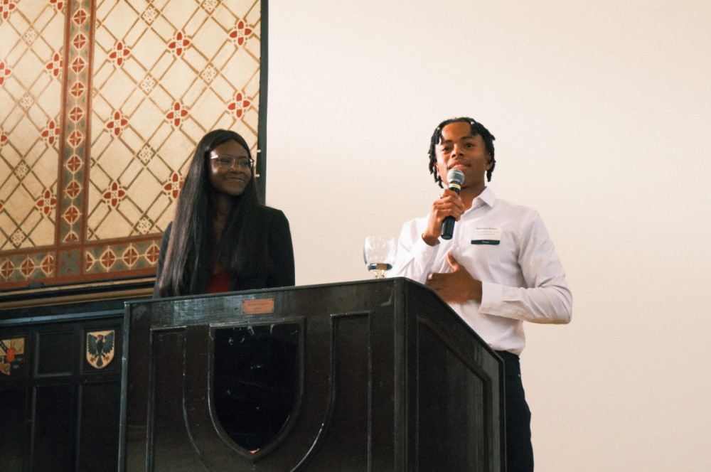 Ore Maxwell and Kasai Major-Browne speaking at the Grant Hall event.