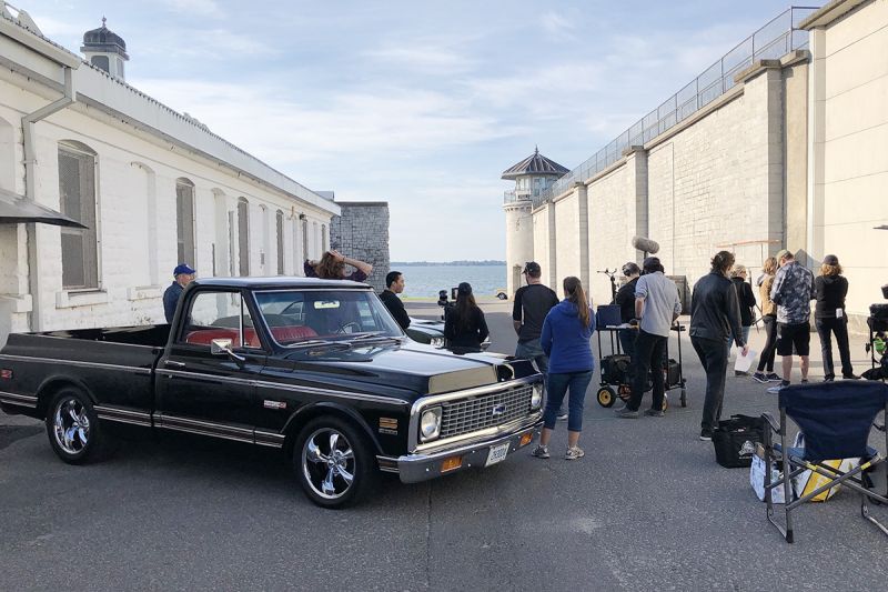 Students in the Film and Media 2019-20 practicum course work on the film The Prize, during a shoot at the Kingston Penitentiary. (Courtesy Kingston Film Office)