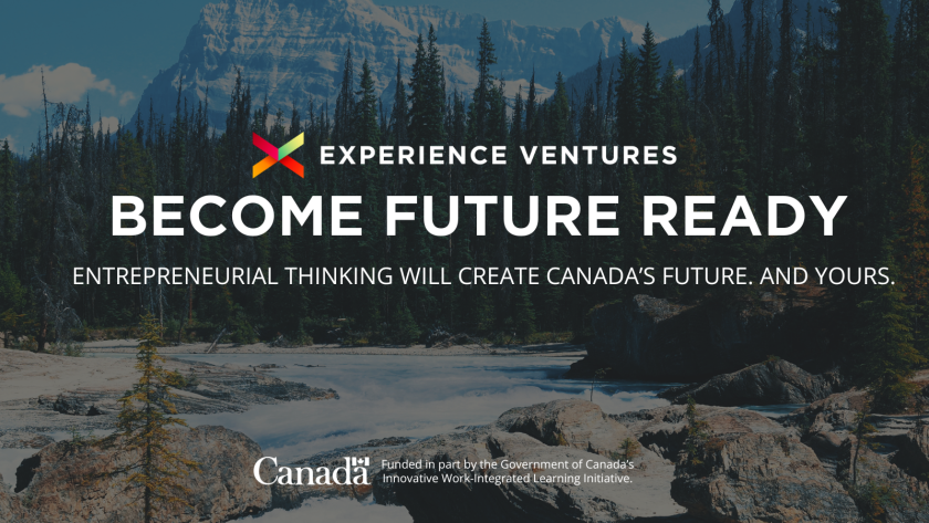 Experience Ventures, Become Future Ready title over top a mountain landscape.