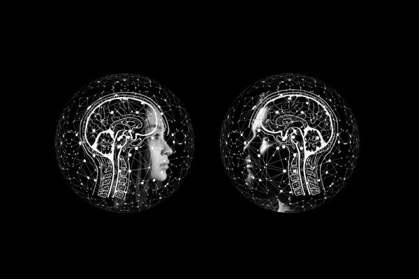 graphic of two brains on a black background