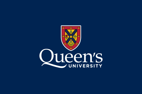 Queen's University Logo on a blue background