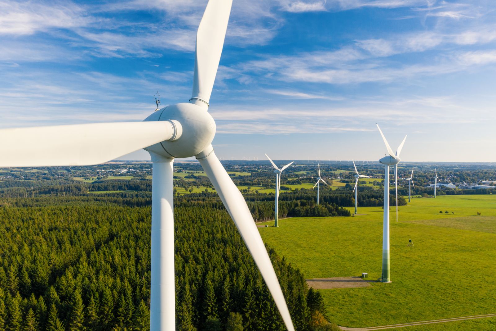 Wind turbines in a field