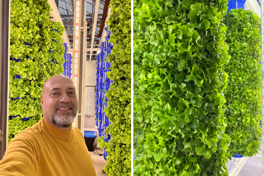 Saeid Mobini, Manager of the Queen’s Phytotron, stands in front of the newly installed Revoponics system.