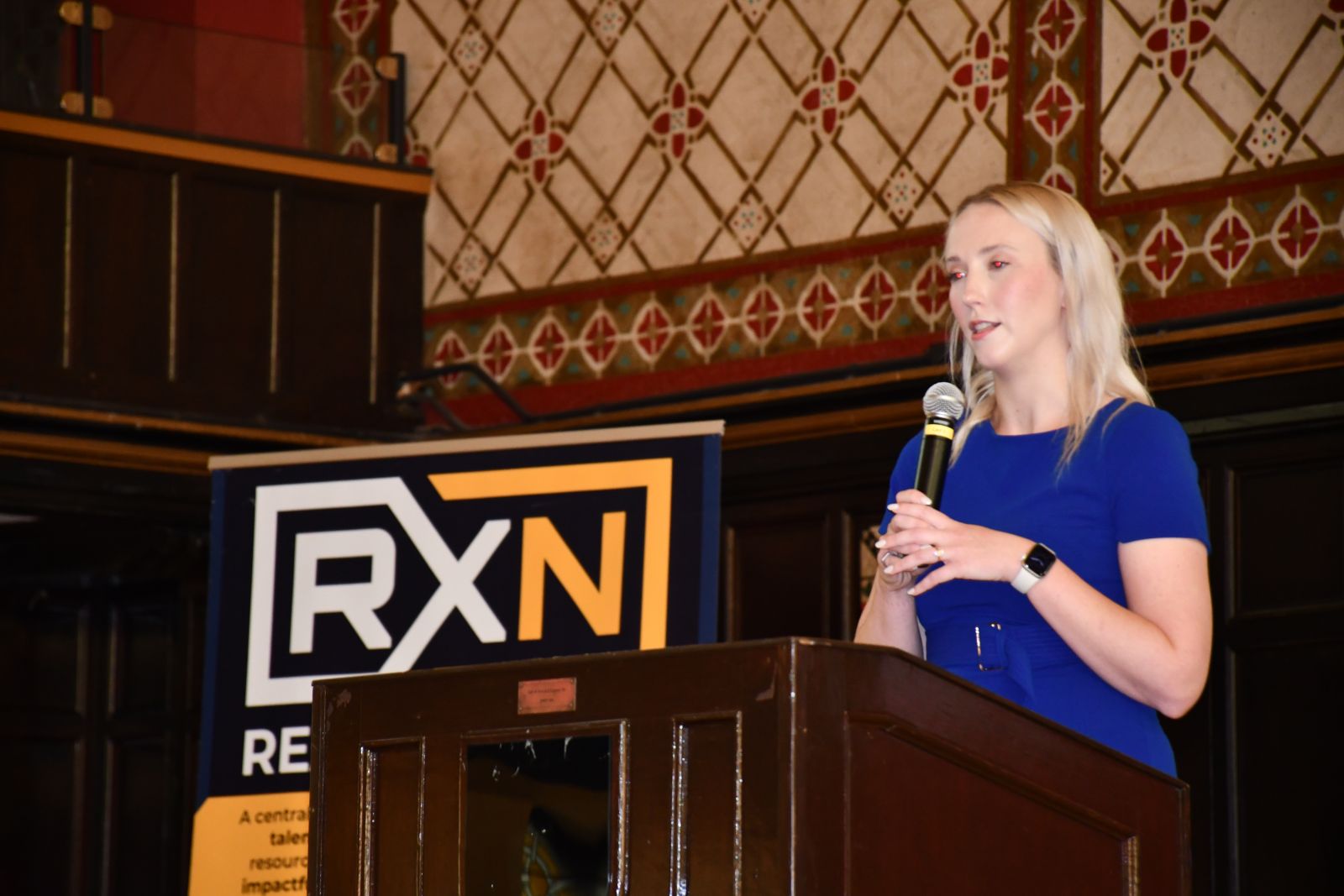 Dr. Morgan Lehtinen speaks at the event.