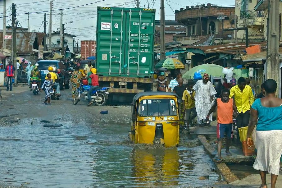 A flooded street in Lagos, Nigeria.
