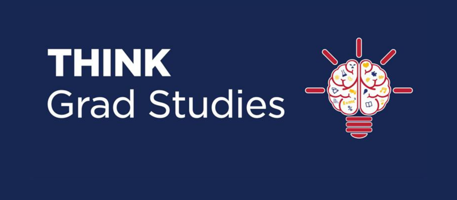THINK Grad Studies in white on a blue background with a graphic of a brain in the bottom right.
