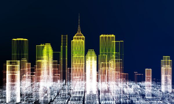 A digital rendering of a city