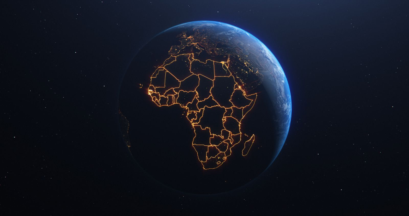 Image of a globe with the continent of Africa outlined in lights