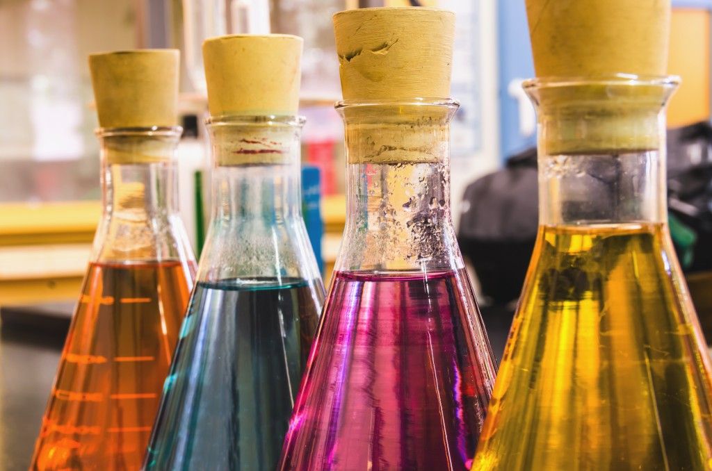 Colourful samples in bottles