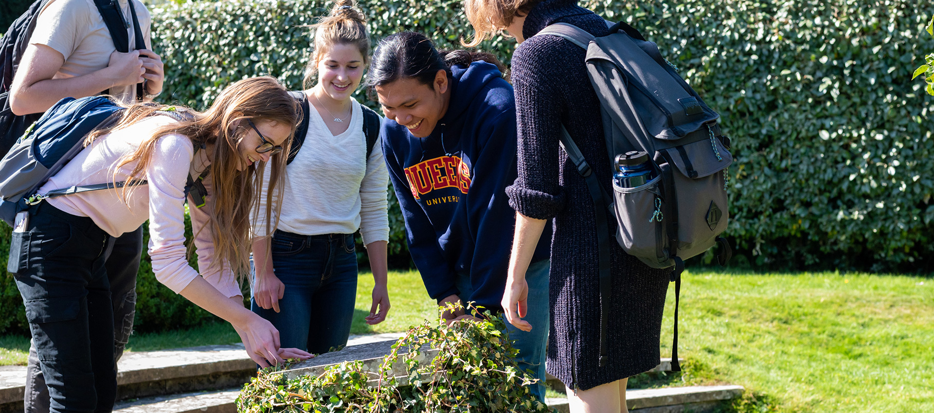Students exploring the gardens