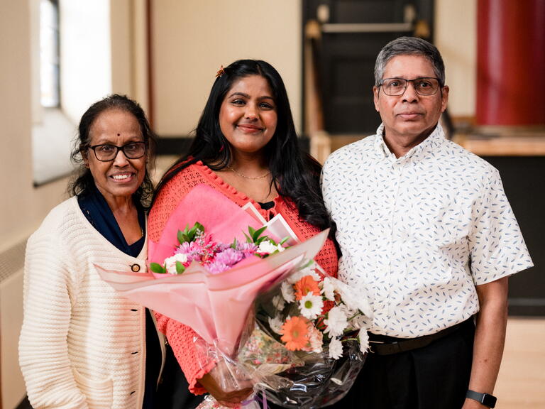 V.T. Nayani (centre) with her parents