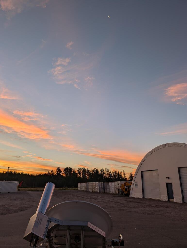 The BVEX radio telescope observing the Moon just before sunrise.