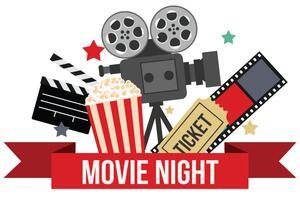 Movie night with popcorn graphic 