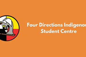 Four Directions logo on orange background.
