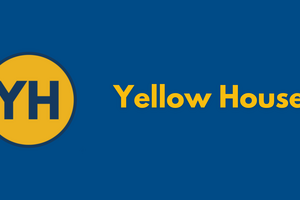 Yellow House logo on blue background.