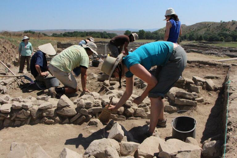 Students working at the Stobi dig site.