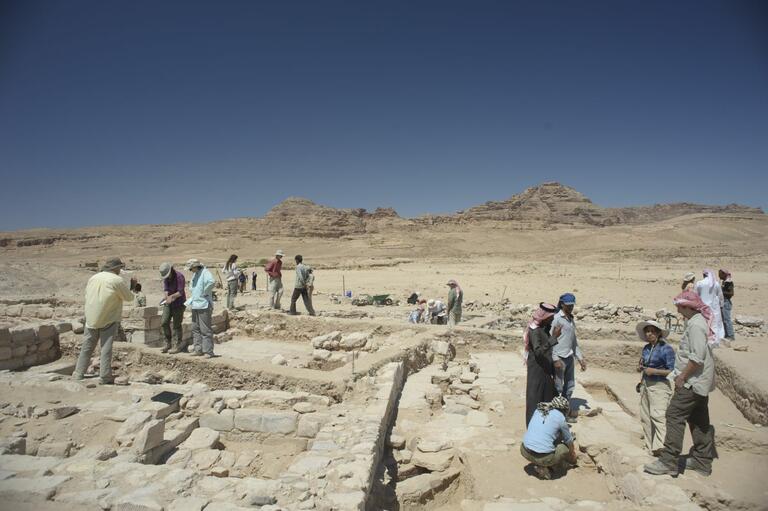 View of students and locals working at Humayma dig site.