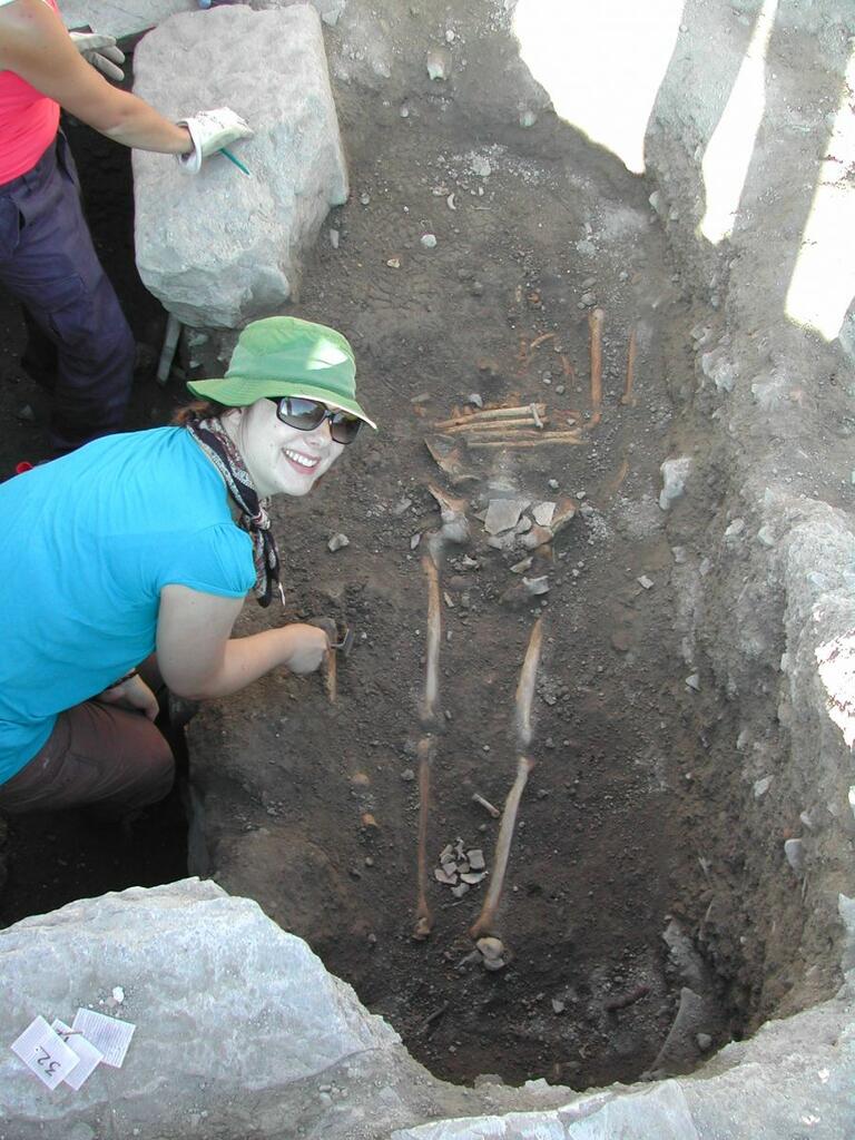 human skeleton uncovered at Matera dig site.