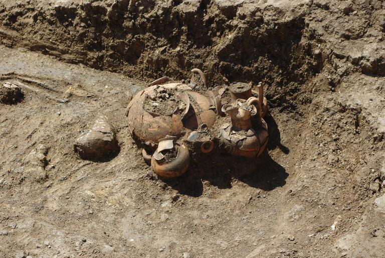 Uncovered pieces of pottery at Matera excavation.