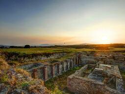 Picturesque photograph of the Stobi dig site at sunset.